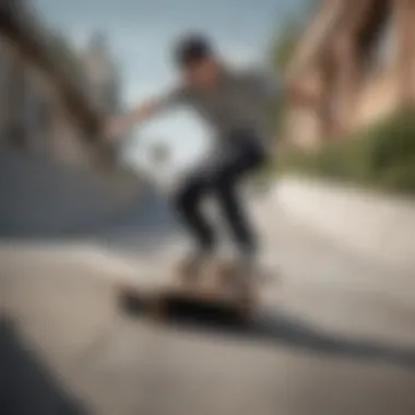 Skateboarder executing a slide stop on a ramp