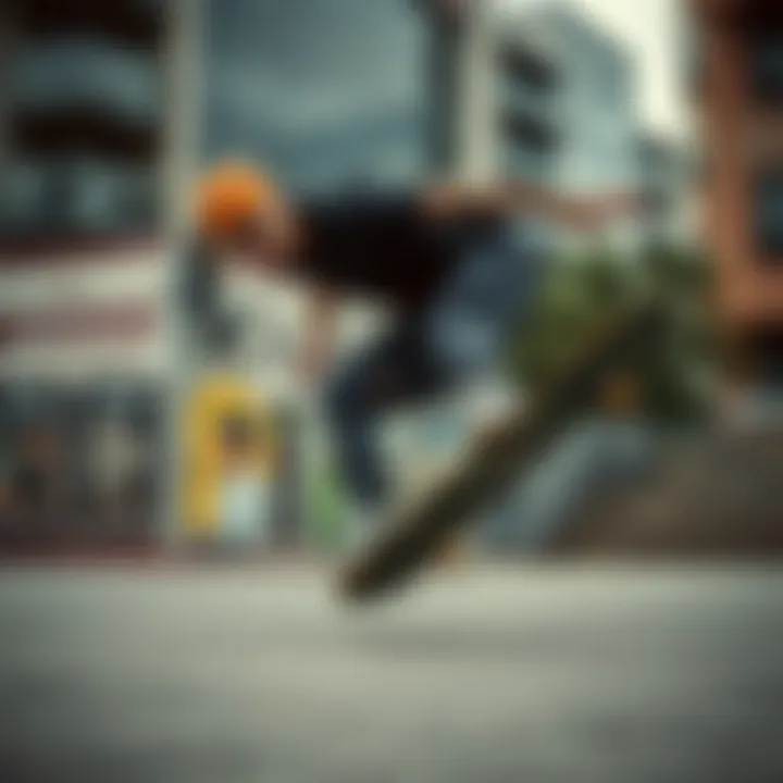 Skateboarder practicing the Converse Move in an urban setting