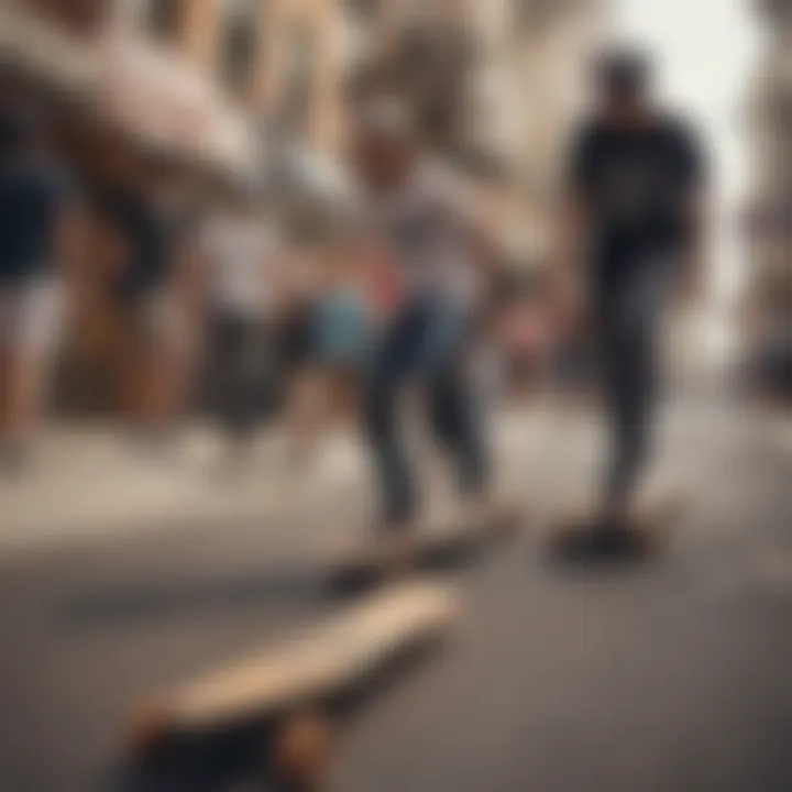 A group of riders enjoying longboarding in an urban environment