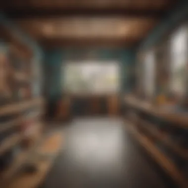 Exploring the Interior of a Longboard Shop A vibrant longboard shop interior showcasing diverse boards and gear