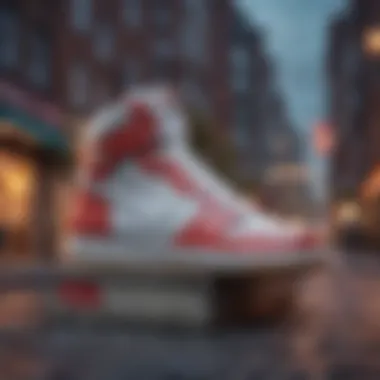 Nike hi-top trainers integrated in a vibrant street culture environment.