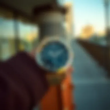 Nixon Sentry Chrono Gold in Urban Lifestyle Lifestyle shot of the Nixon Sentry Chrono Gold worn in an urban setting, emphasizing its fashion appeal.