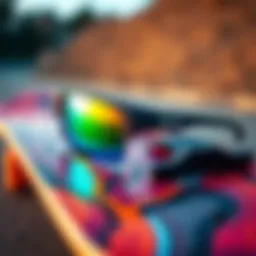Stylish Oakley Dispatch eyewear on a vibrant skateboard