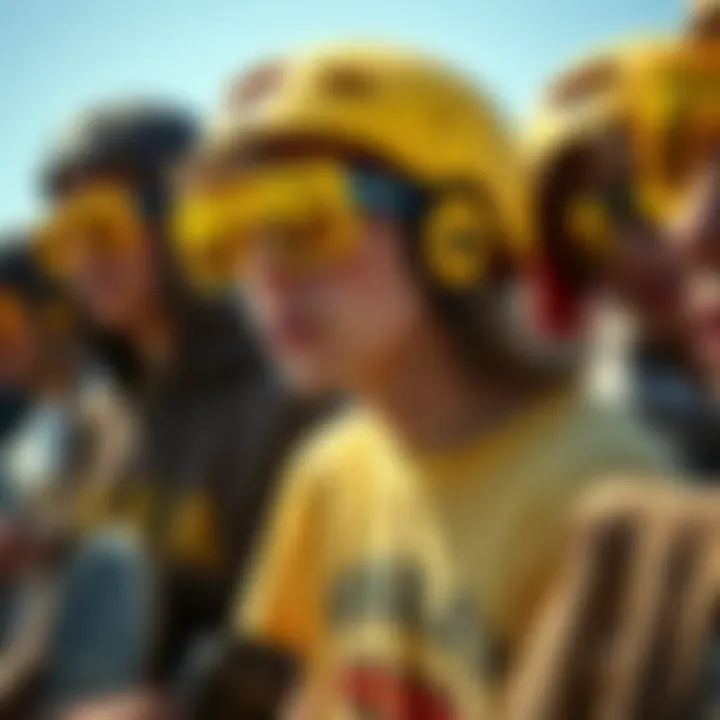 Cultural Significance of Yellow Eyewear in Skateboarding Group of skateboarders showcasing their Oakley yellow glasses