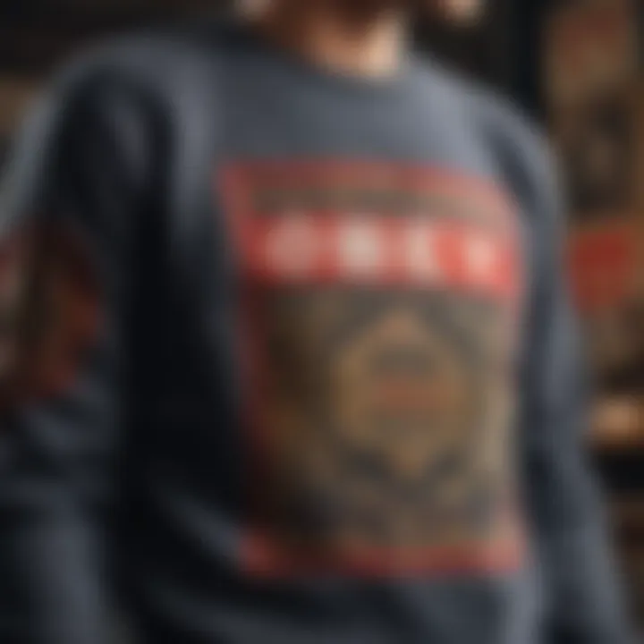 Close-up of unique design elements of the Obey sweatshirt.