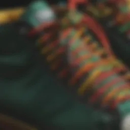 Close-up of Rasta shoelaces showcasing vibrant colors