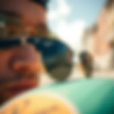 Intricate Design Details of Ray-Ban Oval Sunglasses Close-up view of Ray-Ban oval sunglasses showcasing intricate design details