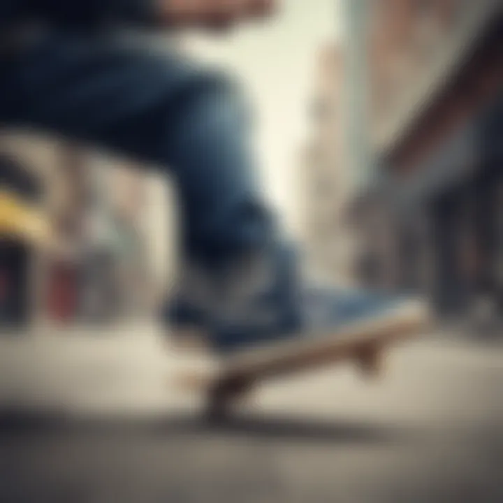 A skateboarder performing tricks while wearing Reebok gum sole shoes