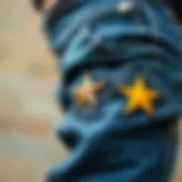 Close-up of rockstar skinny jeans showcasing unique stitching and design