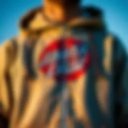 Close-up of the Santa Cruz zip up hoodie showcasing fabric texture