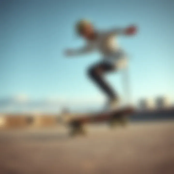 Practicing Balance on a Skateboard Beginner practicing balance on a skateboard