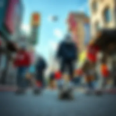 An Urban Canvas: Skateboarders and Their Nike Sock Choices Vibrant street scene showcasing skateboarders in Nike socks