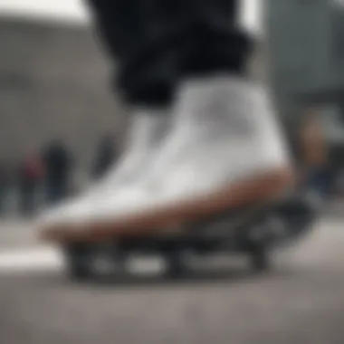 Group of skateboarders gathered in a skate park, showcasing Nike shoes