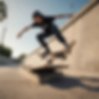 A skater performing tricks around a uniquely shaped skateboard barrier.