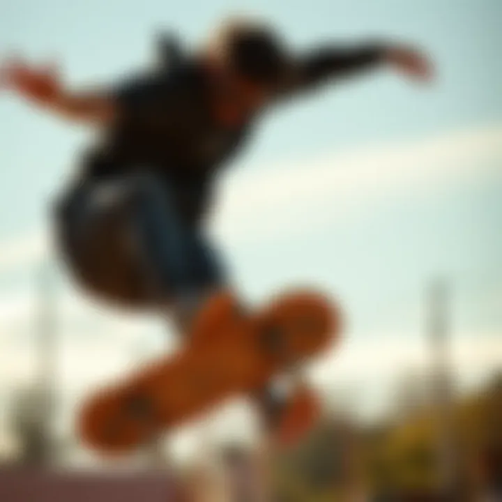 Stylish Stunts: The Essential Gear for Modern Skateboarding Skateboarder wearing dark flatter sunglasses during a trick