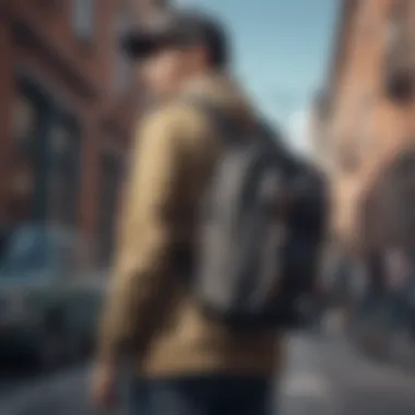 Skateboarder using Herschel Sling Bag in an urban setting