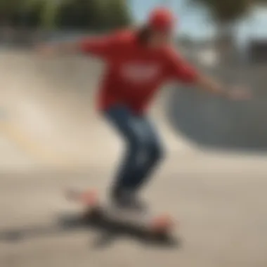 A stylish skateboarder wearing Santa Cruz clothing in an urban skate park setting