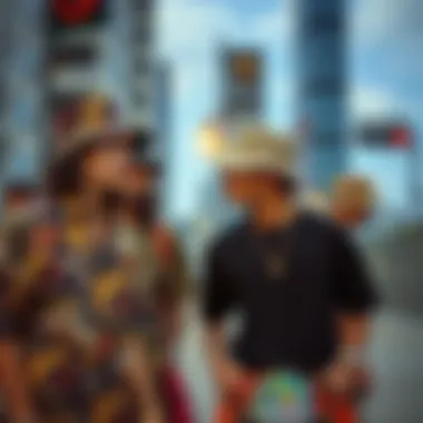 Group of skateboarders wearing bucket hats in an urban setting