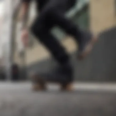 Skater performing tricks while wearing all black Vans non-slip footwear.