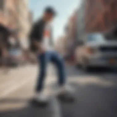 The Fusion of Skate and Casual Culture A dynamic street scene featuring individuals wearing a mix of Vans and Crocs, illustrating the fusion of skate and casual culture.