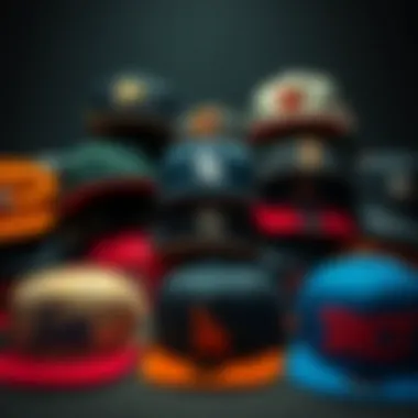 A collection of diverse fitted hats arranged artistically