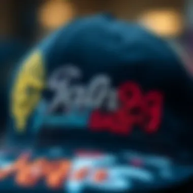 Close-up of a fitted hat showcasing intricate embroidery and design