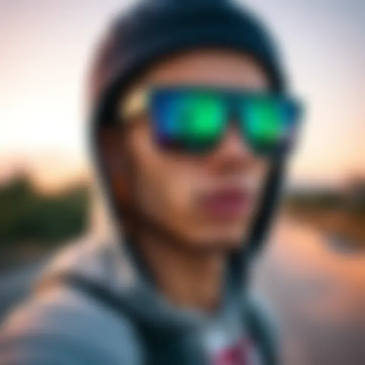 Stylish skateboarder showcasing double gradient sunglasses