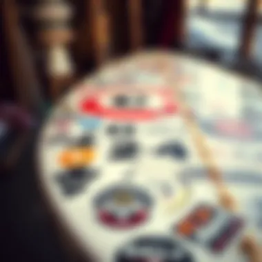 Influence of Oakley on Surf Culture Surfboard adorned with Oakley stickers showcasing the brand's influence