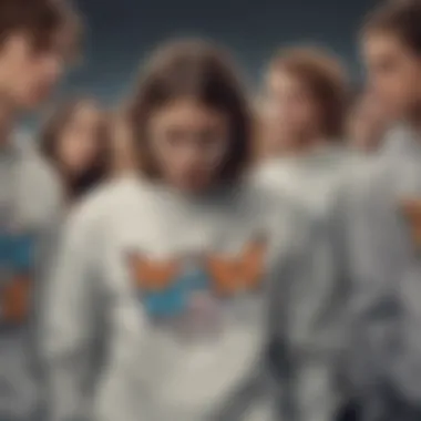 A group of skateboarders wearing stylish sweatshirts with butterfly motifs, embodying skate culture.