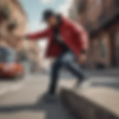 Skateboarder wearing Adidas jacket in urban setting