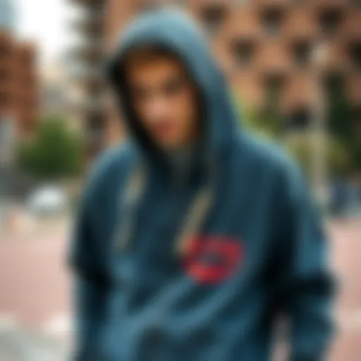 A skateboarder wearing a stylish fleece hoodie with zippers, showcasing street style.