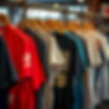 Stylish Graphic Tees on Display An array of stylish graphic tees displayed on hangers