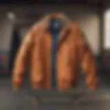 A vintage coach jacket hanging on a skateboard