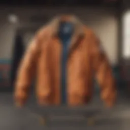 A vintage coach jacket hanging on a skateboard