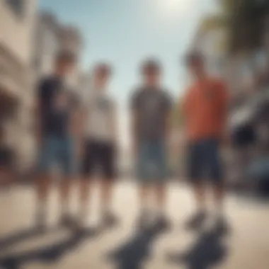 Group of skateboarders enjoying a sunny day, all wearing drifter shorts