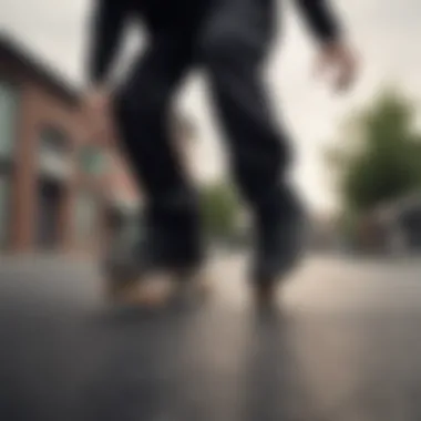 Skater performing a trick in black Vans with gum soles