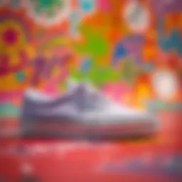 Lavender Vans shoes displayed stylishly on a vibrant background