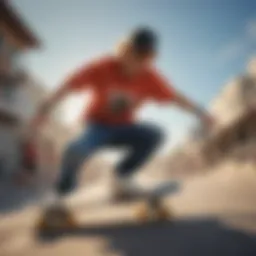 Skateboarder performing a trick while wearing heatwave sunglasses