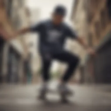 Skateboarder wearing an Adidas t-shirt during a trick