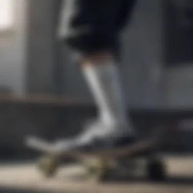 Nike crew socks styled on a skateboard