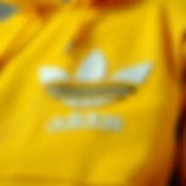 Fabric Focus: Details of the Yellow Adidas Hoodie Close-up of the fabric texture and branding of the yellow Adidas hoodie