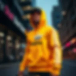 A skateboarder showcasing a vibrant yellow Adidas hoodie in an urban setting
