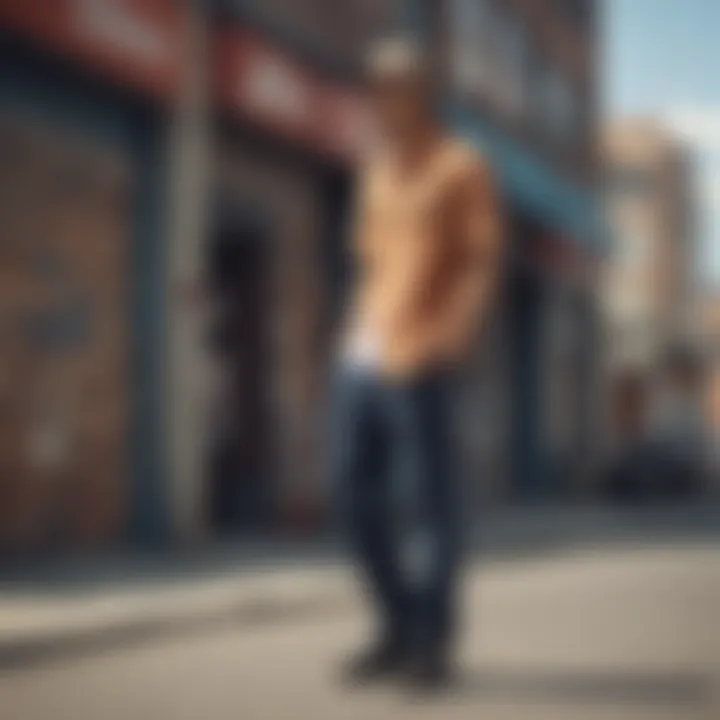 A skateboarder showcasing Dickies cargo shirts in an urban environment