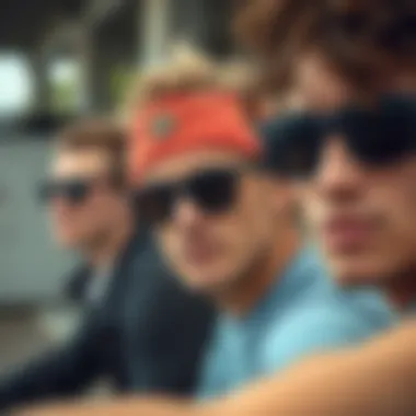 Trendsetters: The Cultural Significance of Dark Flatter Sunglasses Trendy skateboarders showcasing different styles of dark flatter sunglasses