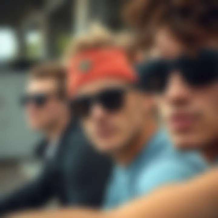 Trendsetters: The Cultural Significance of Dark Flatter Sunglasses Trendy skateboarders showcasing different styles of dark flatter sunglasses