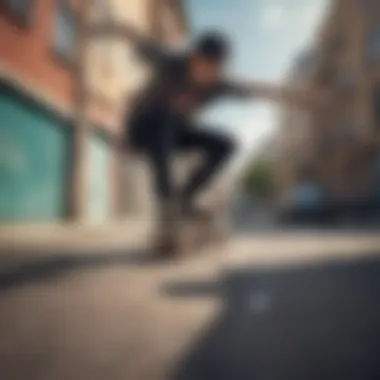 A skateboarder riding through an urban setting, capturing the essence of skate culture.