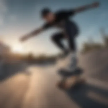 Dynamic action shot of a skateboarder wearing the Ultrange Exo Hi MTE Black in a skate park setting.