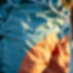 A close-up view of the fabric texture of board swim shorts showcasing its durability and flexibility.