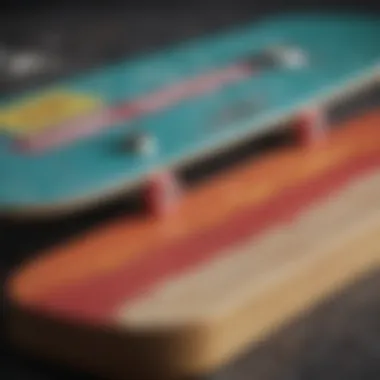 Different types of grip gum arranged on a skateboard deck