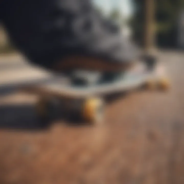 Longboard deck with freshly applied grip tape, highlighting installation techniques.